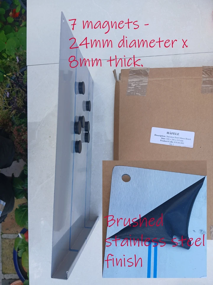 Hafele 380 x 286mm Brushed Stainless Steel Magnetic Notice-Message-Memo-Board - Image 2 of 4