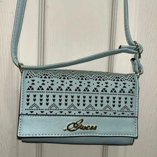 GUESS Mini Crossbody, Mint Green, Faux Leather,Laser Cut,Snap Flap,Phone Case
