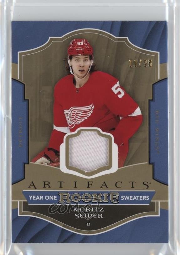 Moritz Seider #RS-MS Hockey Cards 2022 Upper Deck Artifacts Year One Rookie Sweaters trading card — raw and PSA graded price guide