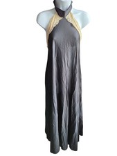 Vintage Undercover Wear Long Nightgown Lingerie Black Satin Tan Lace Size Petite