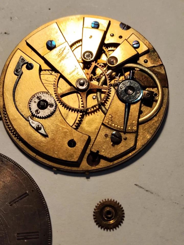 1800s UNSIGNED ULTRA THIN KEY WIND MENS POCKET WATCH MOVEMENT & DIAL PART/RESTOR - Image 4 of 4