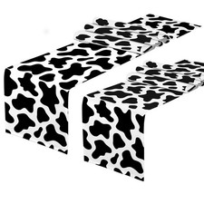 2 PCS Cow Print Table Runner 71x13 Inch Black White Farm Western Decor