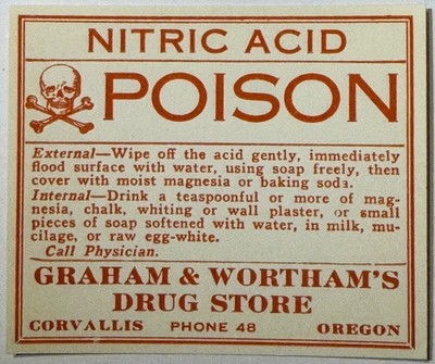 Antique 1910s Nitric Acid POISON Label   Drink Chalk & Wall Plaster