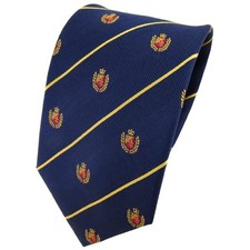 TigerTie Seidenkrawatte in blau gold rot dunkelblau gestreift mit Wappen
