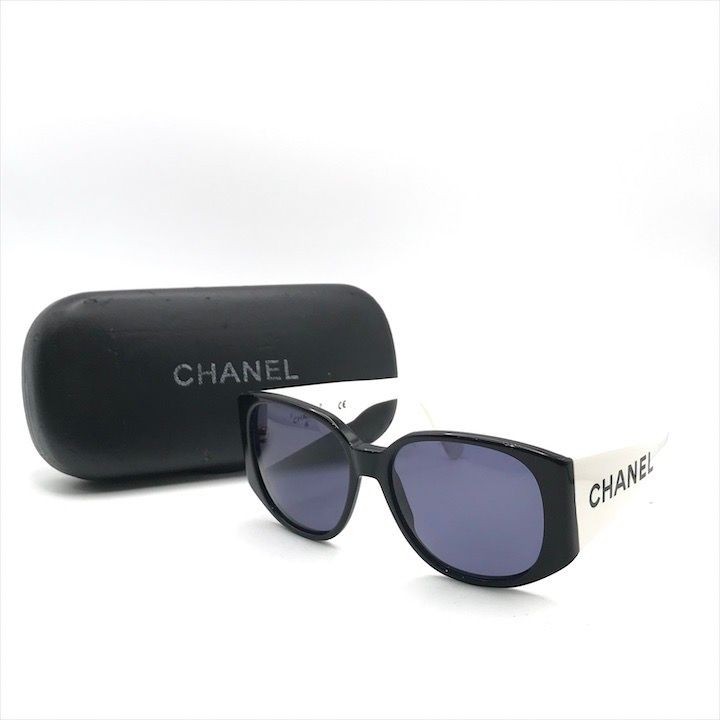 Chanel Logo Sunglasses Black White Bicolor Brand Eyewear Excellent Condition