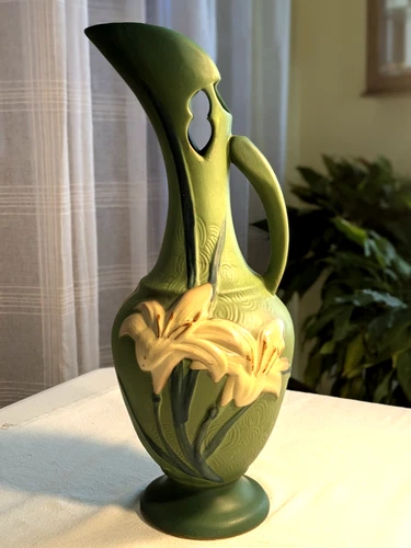 Vtg Roseville PotteryGreen Zephyr Lily Tall Ewer Pitcher/Vase 24-15 REPRODUCTION