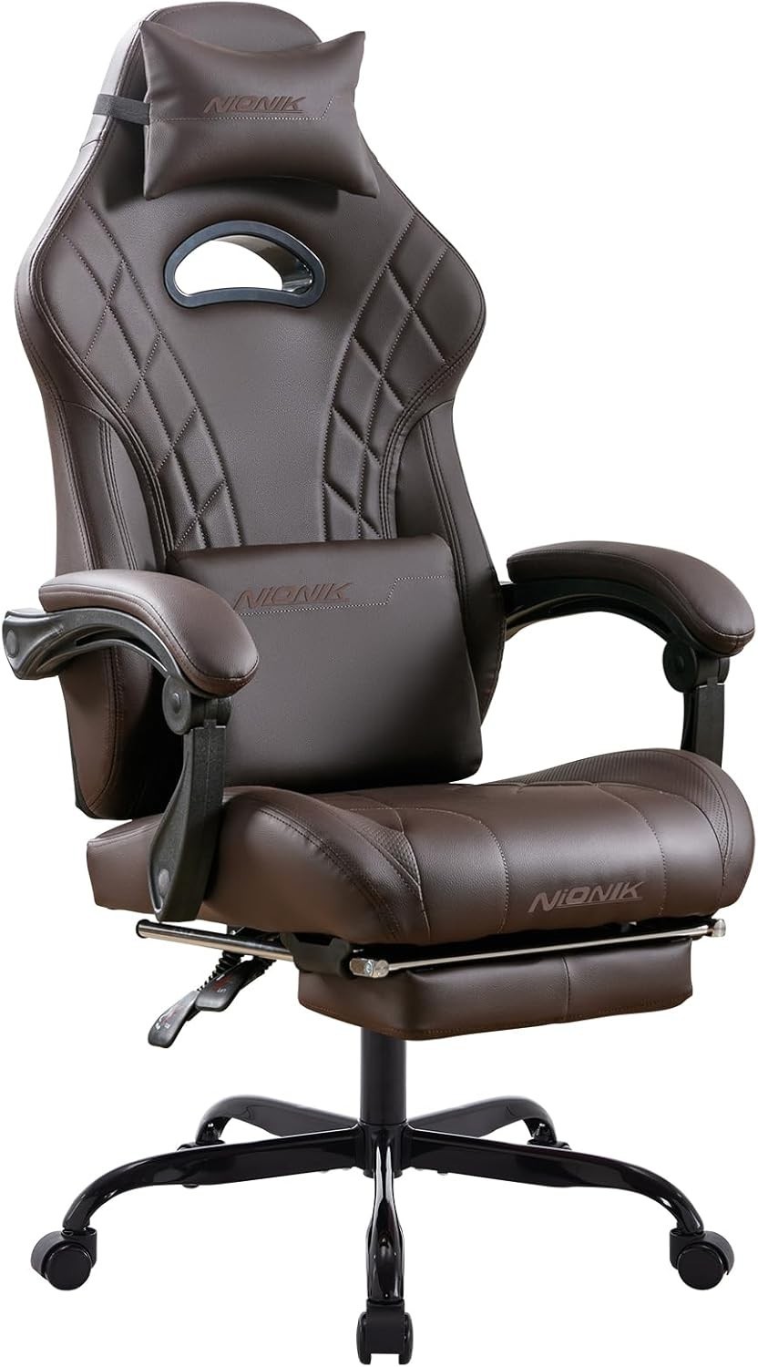 Gaming Chair with Footrest and Massage Lumbar Support, Ergonomic Computer Gamer