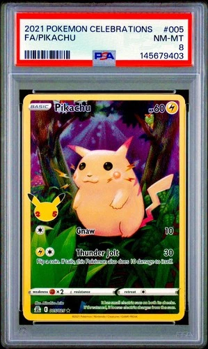 PSA 8 - PIKACHU 2021 POKEMON CELEBRATIONS FA 005/025 FULL ART Red NM Mint #005