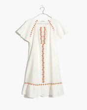 Madewell Embroidered Linen-Blend Raglan Ruffle Mini Dress Small Petite Lighthous