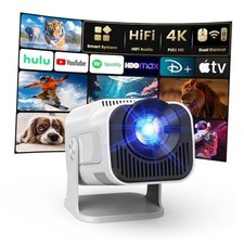 4K Projector with Wifi and Bluetooth, 1080P Native Mini Projector White