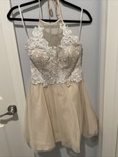 Beige Dress With Sequins and Tulle Skirt.