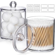2Pack Acrylic Qtip Holder Dispenser Cotton Swab Storage Jar Bathroom Decor