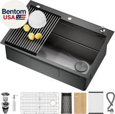 33X22 Drop in Kitchen Sink with Pop-Up Drain, 304 Stainless Steel Workstation, U