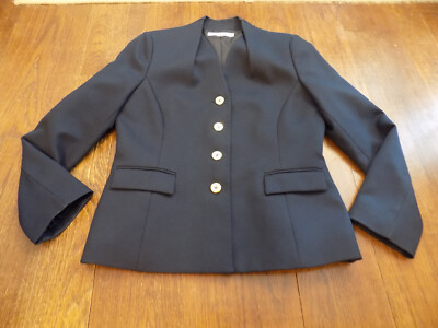 Tahari Arthur S Levine Blazer 10 Lined Navy Blue Jacket Classy button  Textured