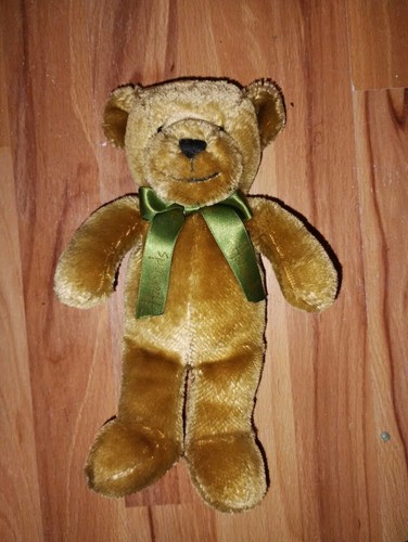 Harrods Golden Brown Plush Collectible Teddy Bear Toy Green Ribbon 11" Inch 28cm