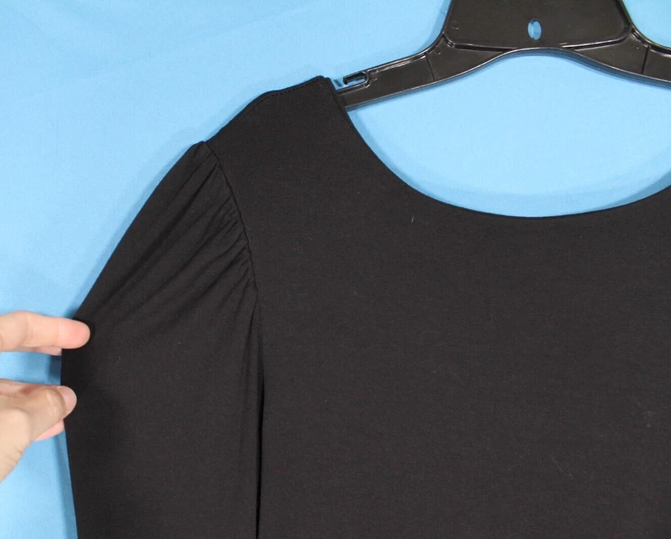 BLUSA/TOP VERONICA M TEJIDO ELÁSTICO SUAVE mangas abullonadas espalda baja dobladillo talla M Foto 3 de 4