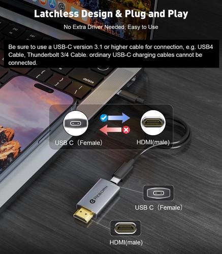 Reborn USB C Female to HDMI Male Adapter | 4K Uni-Directional USB Type C Sour... - Picture 4 of 7