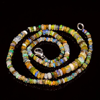 Natural Multi Ethiopian Opal Rondelle Smooth Beads 3X2 5X3mm Necklace 17'' A-5517