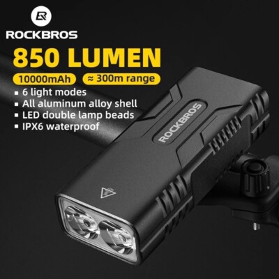 ROCKBROS 850LM Bike Lights LED USB Rechargeable Cycling Headlight w/Power Bank