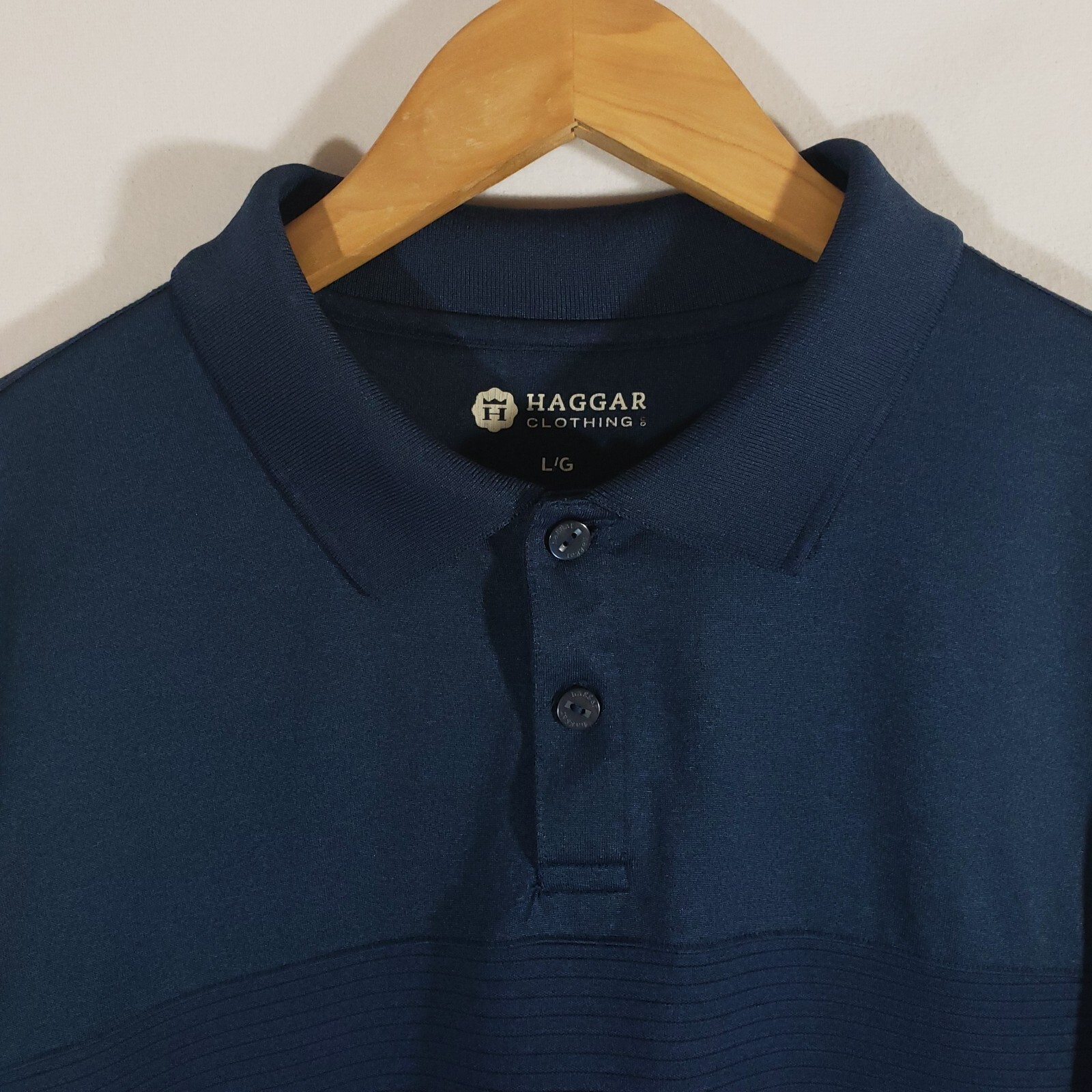 Haggar Polo Shirt Men's Size Large Navy Blue 100 Polyester Golf Long
