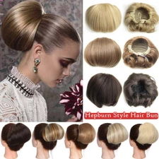 Real Natural Hepburn Style Bun Hair Piece Scrunchie Thick Fake Hair Extensions