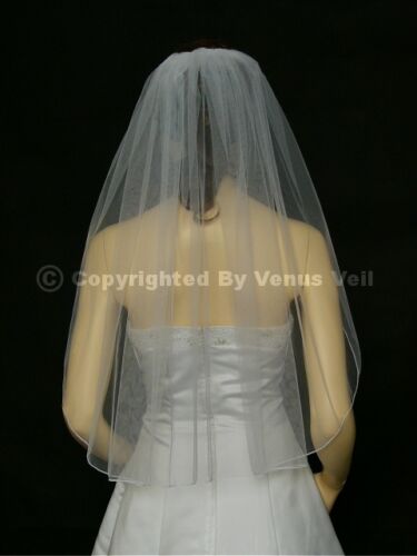 1T White Bridal Elbow Length Pencil Edge Wedding Veil - Picture 3 of 5