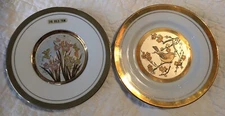 Nice Art of Chokin Plates 2 Piece Set Display Birds Flowers Butterflies Nature