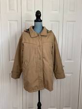 Vintage 1980's London Fog Coat Tan Detachable Plaid Hood Fully Lined Poly 10