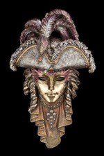Maschera Veneziana - Con Cappello E Piume - Decorazione da Parete Veronese