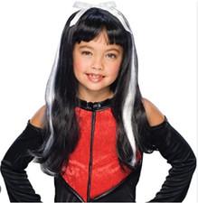 Rubies Costume Child Goth Doll Wig 51364 , ages 4 , Black/White Streak