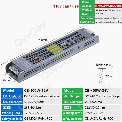 AC/DC 12V 24V LED Driver Transformer 36w 60W 100W 200W 300W 400W Power Supply - Picture 17 of 18
