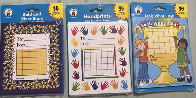 Carson Dellosa Incentive Charts New Set Of 3  Trophy, Stars, Handprints