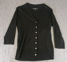 Kasper Black Cardigan Button Front Knit Top Jacket Womens Sz Medium Long Sleeve