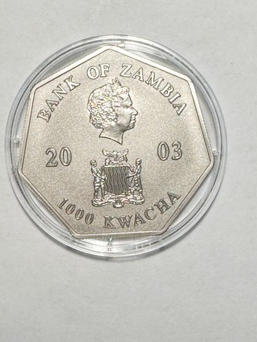 2003 Africa Zambia 1000 Kwacha Calendar Crown 7-side Coin Littleton - Picture 2 of 4