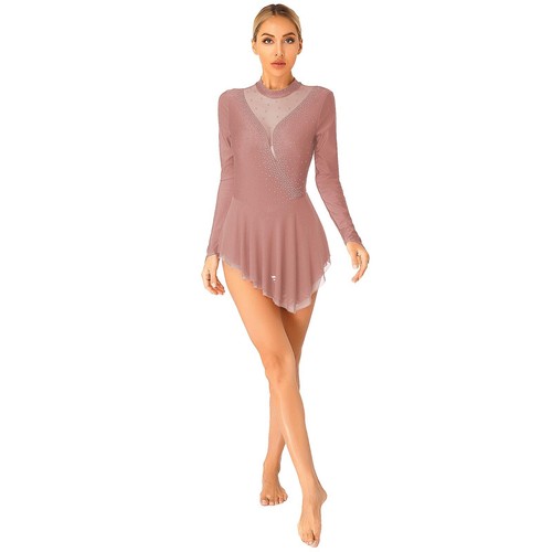 Lyrical Women's Ice Skating Dress Long Sleeve Figure Skating Leotard Dance Dress - Picture 113 of 127