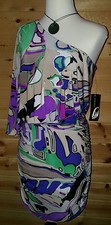Vintage NINE WEST Liquid Funk CLOVER COMBO One Shoulder Dress Bodycon Style NWT