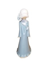 Louise Auger Signed Ceramic Porcelain Lady In Blue 7" Handmade Figurine Canada