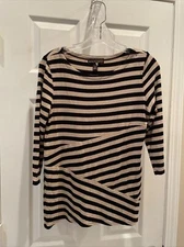 DANA BUCHMAN women S 3/4 Sleeve Pretty Tan  Black Stripe Stretch flowing Top