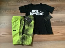 NWT Boys Nike bright yellow / blk shorts tshirt size 6/7
