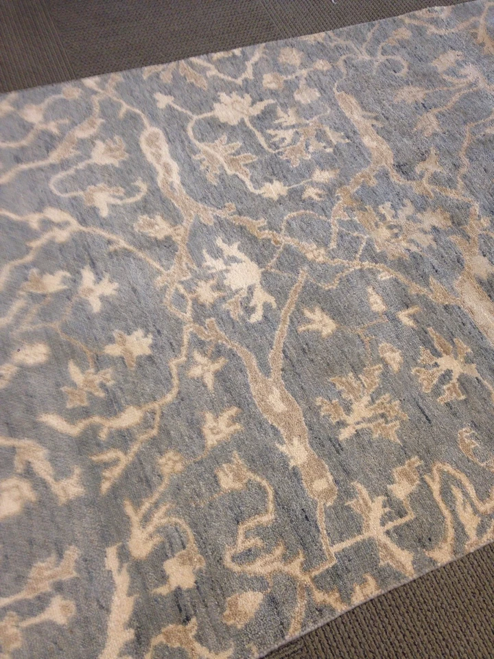 Oriental area rug L.blue oushak ushak hand made knotted elegant  5'x 7' New - Image 2 of 4