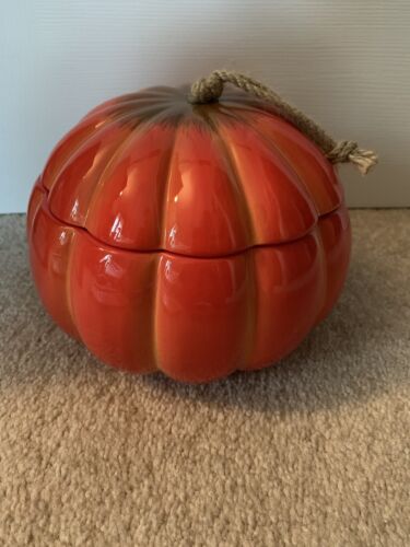 Vintage FTD Fall Halloween Thanksgiving Harvest Pumpkin Ceramic Cookie Candy Jar - 第 1/11 張圖片