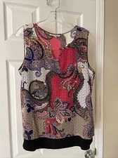 DANA BUCHMAN women SZ L sleeveless Pink Black ￼Blouse Stretch flowing Gorgeous