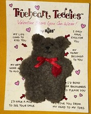 Vintage Valentine RUSS TRUE HEART TEDDIES Brown Teddy Bear 3" Plush Pin Cute New