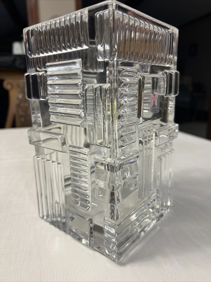 Marquis by Waterford Lead Crystal Cubist 8" Hurricane W/ Candle - Image 4 of 4