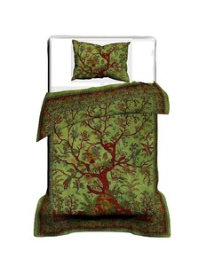 Green Color Bedding Tree Of Life Cotton Comforter Indian Twin Size