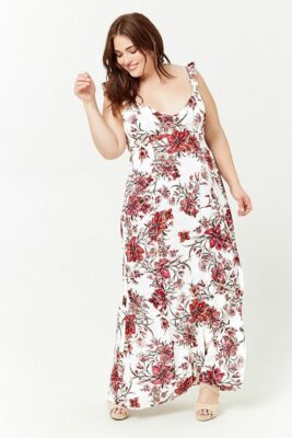 Forever 21 Plus size floral print maxi dress in pink cream 0X/3X