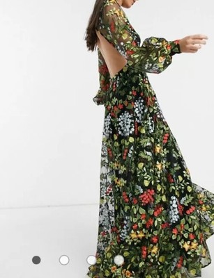 asos edition floral embroidered maxi dress with open back