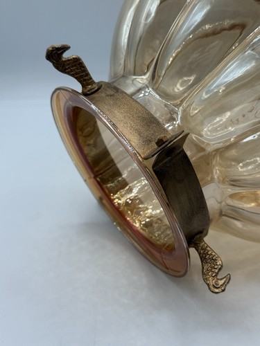 Vintage Belgium, Pumpkin Bell Jar Lantern, Rose Color Hundi Lamp. Shade And Trim - Picture 5 of 9