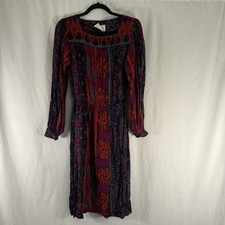 VTG David Warren Dress Women's 10 Red Blue Square Neck Balloon Sleeve Pullover