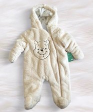 Disney Baby Winnie the Pooh Hooded Footed Zip Fleece One-Piece Ivory 3-6M
